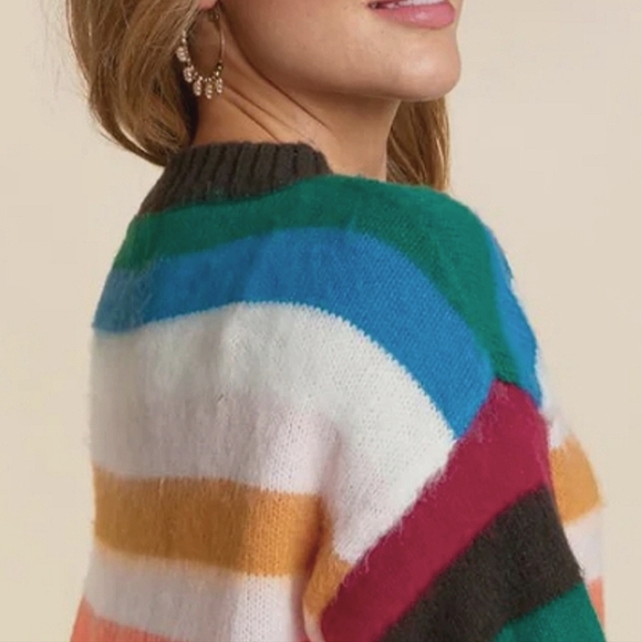 PLUS OVERSIZED STRIPED PULLOVER SOFT SWEATER TOP - Picture 6 of 7
